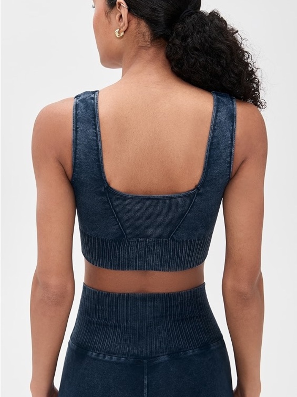 Free People Navy Ribbed Seamless Crop Sports Bra